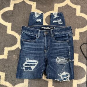 American Eagle Outfitters Dark Blue Distressed Skinny Jeans